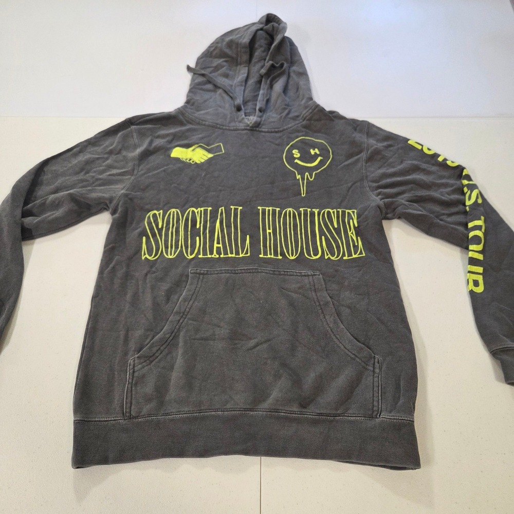 Social House 2019 US Tour Hoodie‎ Charcoal Gray Neon Yellow Graphic Mens Small